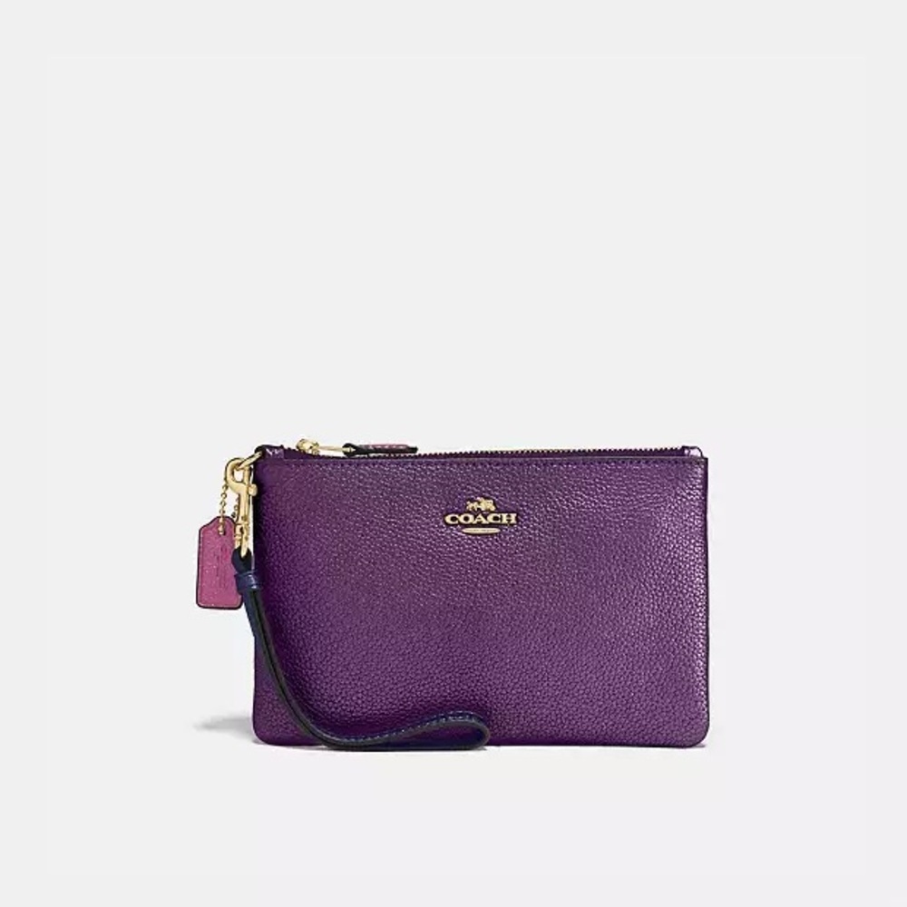 VINTAGE COACH Small Wristlet in Colorblock Purple Pebble Leather - Picture 2 of 10